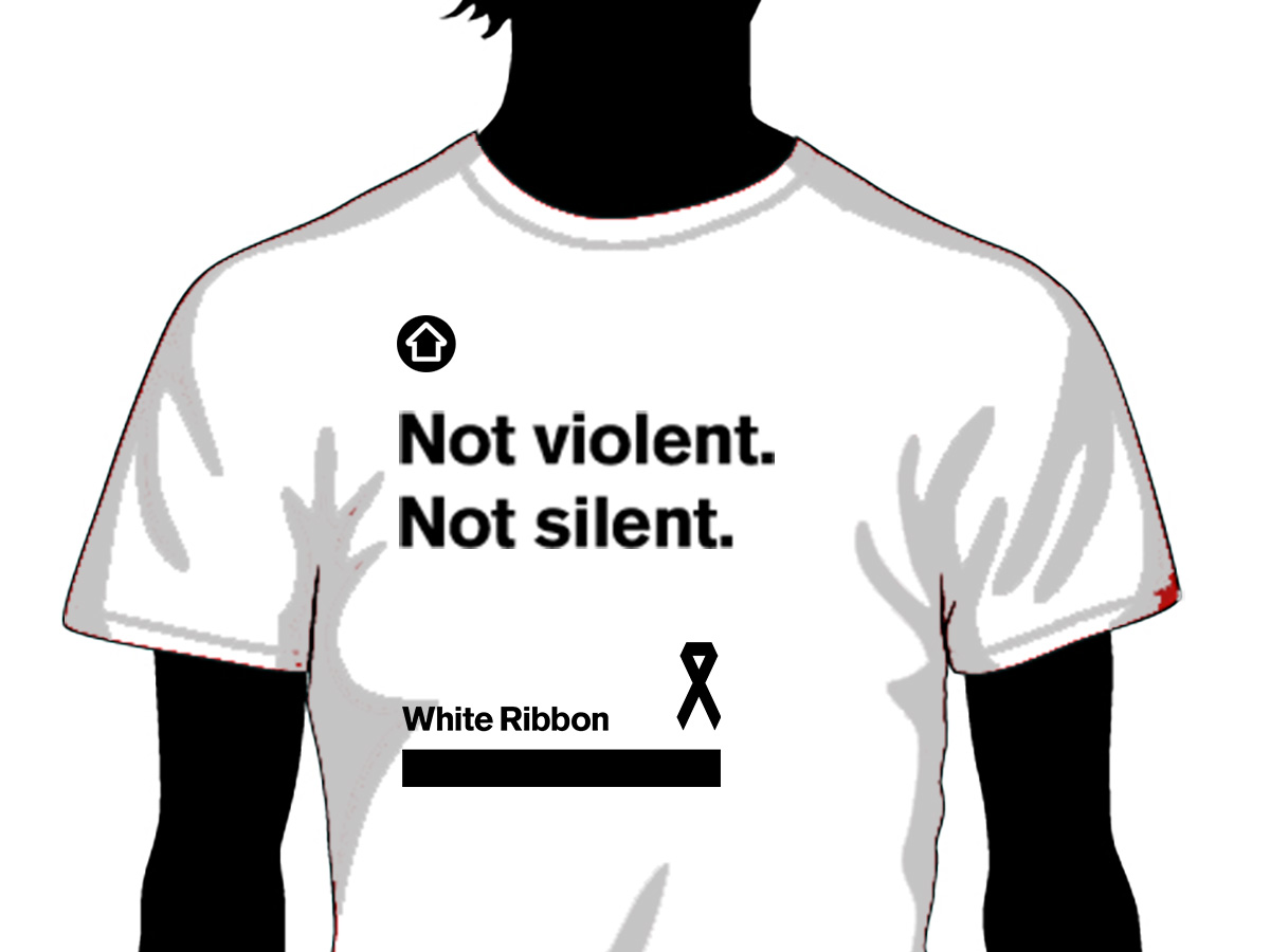 White tee with Not Violent. Not Silent.