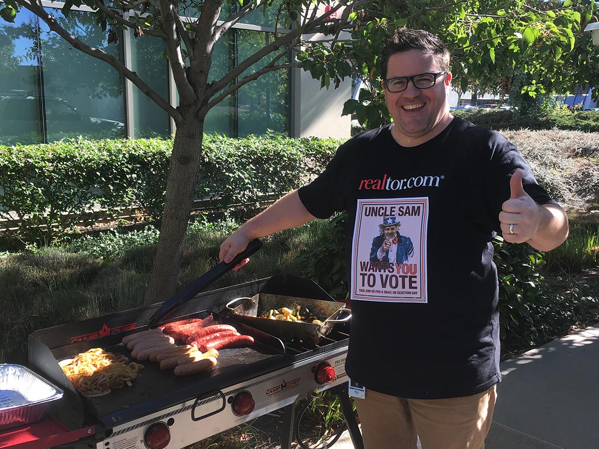 Democracy grill for voters: much like back home we BBQ on election day. You vote? You eat.